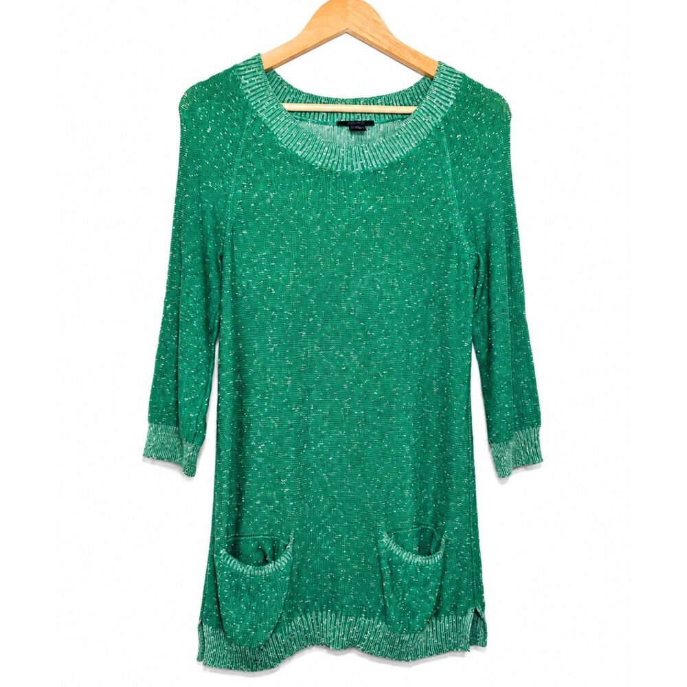 Westbound Green Speckled Knit Sweater Tunic Size S Patch Pockets